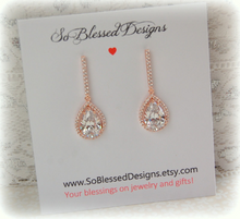 Rose Gold and cubic zirconia teardrop earrings for Bride