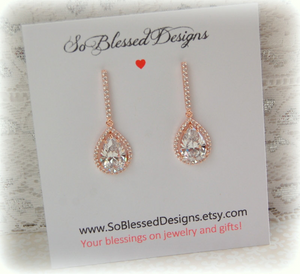 Rose Gold and cubic zirconia teardrop earrings for Bride