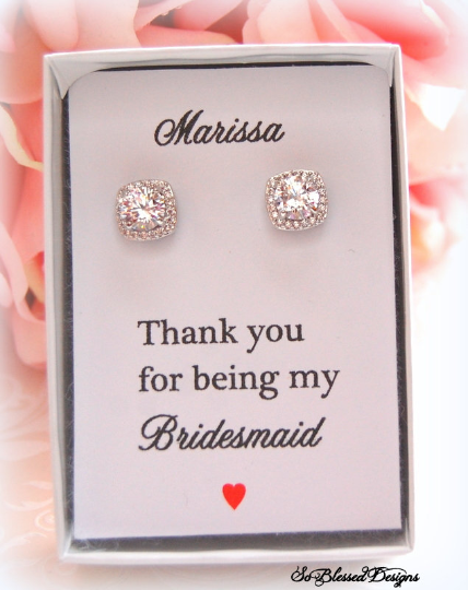Square cubic zirconia bridesmaid earrings 
