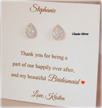 Custom jewelry display card with teardrop earrings Thank you for being my Bridesmaid