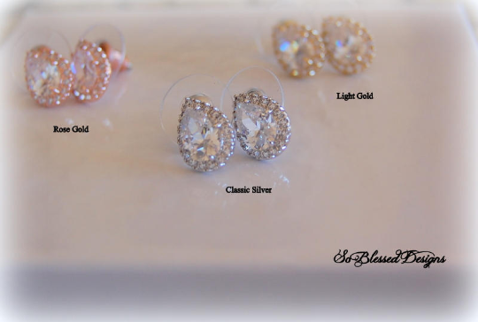 cubic zirconia earrings in silver gold and rose gold 