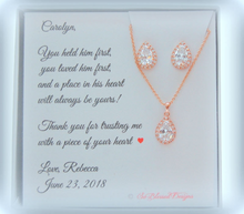 Rose gold Mother of the Groom or Mother of the Bride Jewelry Set earrings and necklace