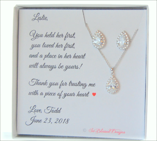 CZ earrings necklace set designed for mother of the groom