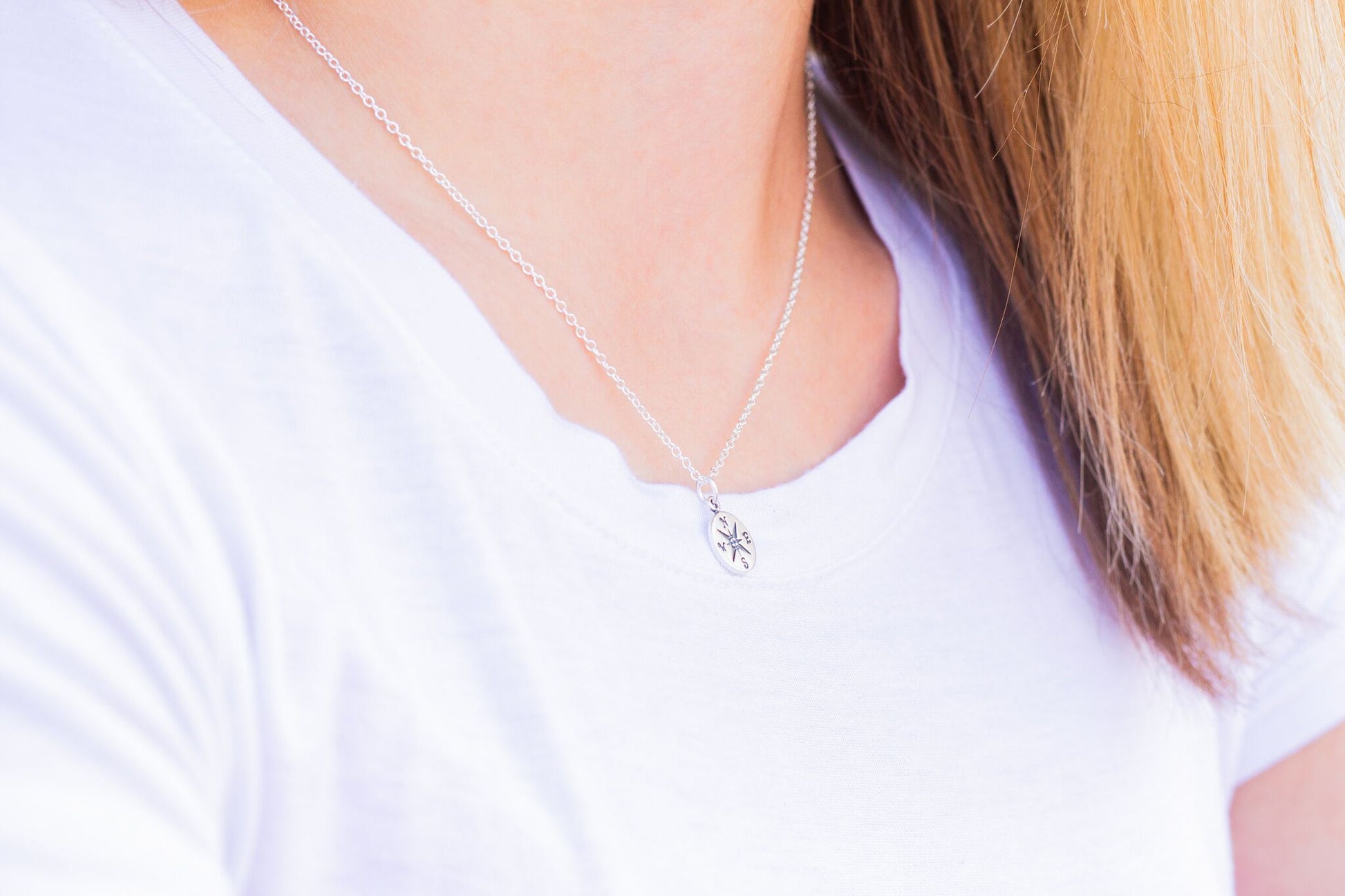 925 sterling silver tiny compass necklace