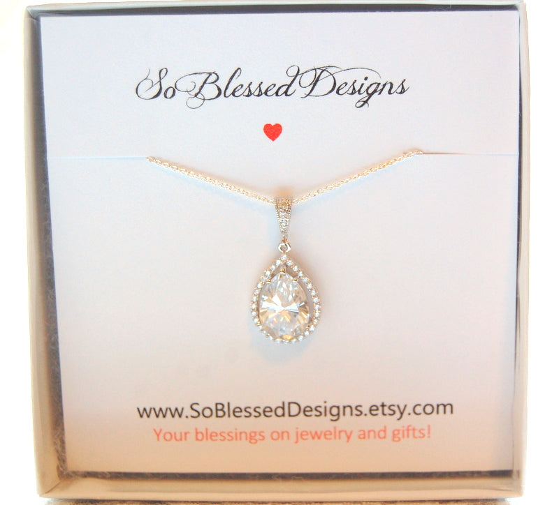 Sterling silver and cubic zirconia teardrop necklace for Bride