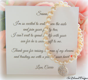 Mother in Law Pearl Bracelet with silver family tree charm