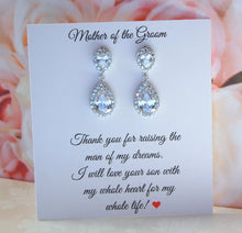 Silver and cubic zirconia teardrop earrings for mother of the groom