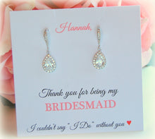 CZ Dangle Bridesmaid Earings on Thank you for being my bridesmaid card