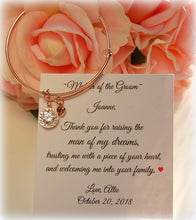 Rose Gold Adjustable bracelet with CZ charm for mother of the groom