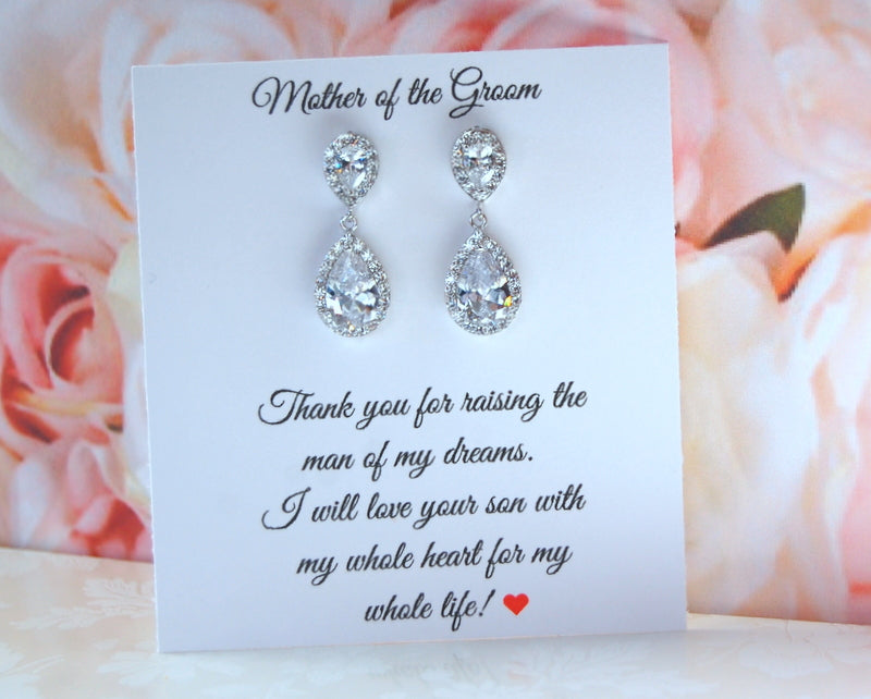 Double teardrop earrings in sterling silver for mother of groom
