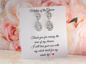 Thank you for raising the man of my dreams card for Mother of the groom earrings 