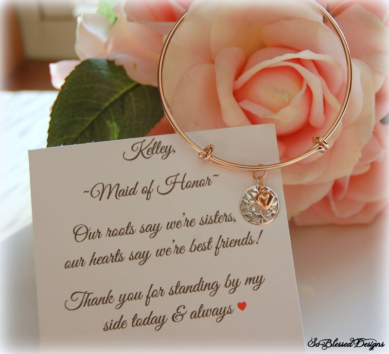 Rose gold adjustable bracelet for Sister Maid of honor