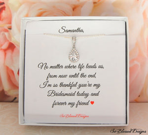 Teardrop Necklace displayed on personalized jewelry card