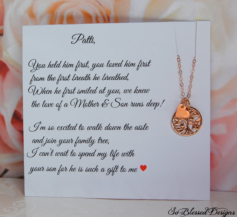 Rose Gold Family Tree Necklace for gifts for mother of the groom mother of the bride