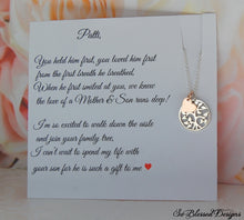 Family tree Mother of the Groom necklace on personalized jewelry card