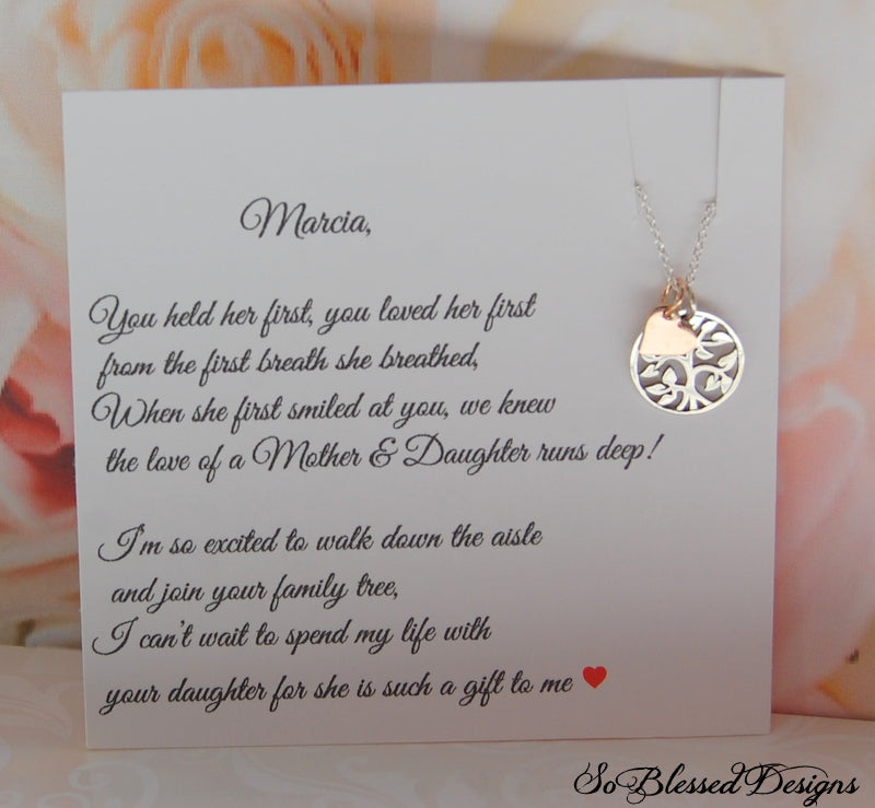 Sterling silver and rose gold pendant necklace for mother of the groom