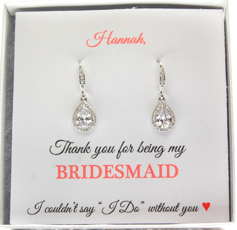 Thank you for being my Bridesmaid earrings on personalized jewelry card