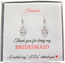 Thank you for being my Bridesmaid earrings on personalized jewelry card
