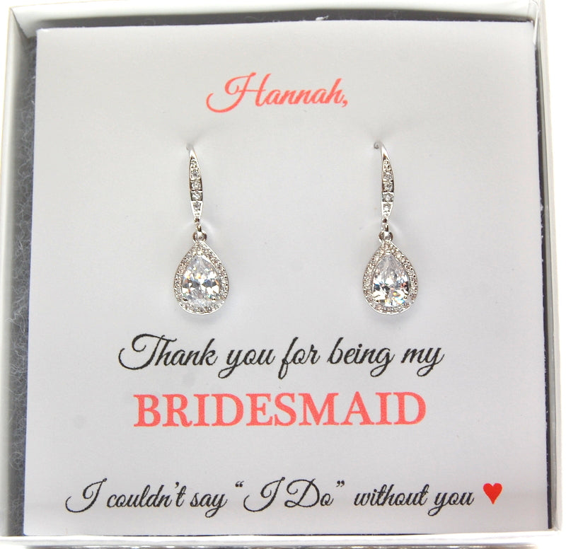 Thank you for being my Bridesmaid earrings on personalized jewelry card