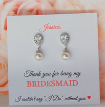 White Pearl and cubic zirconia drop Bridesmaid earrings