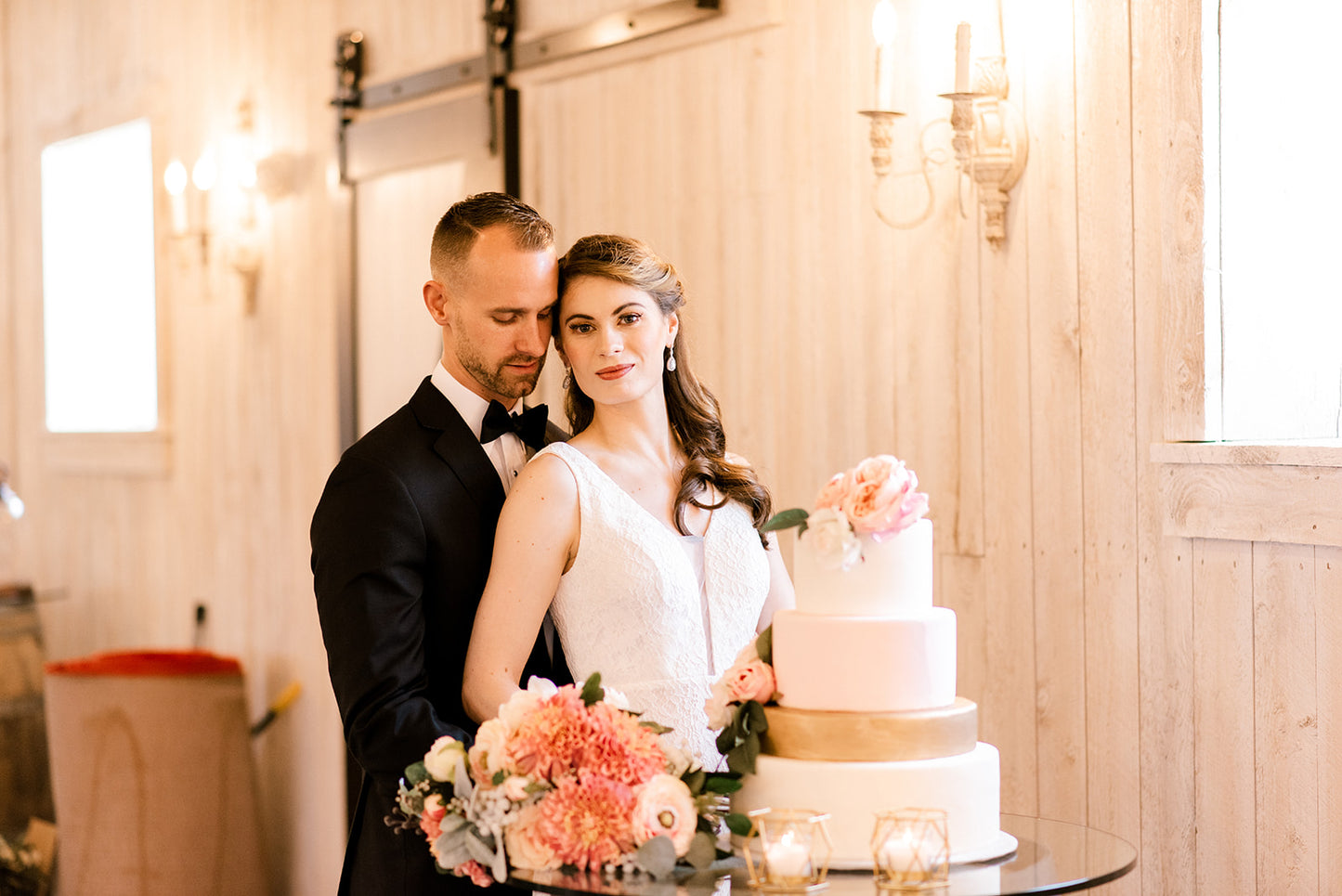 Bride and groom on wedding day bridal earrings