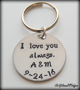 Silver I love you always keychain for Grooms wedding gift