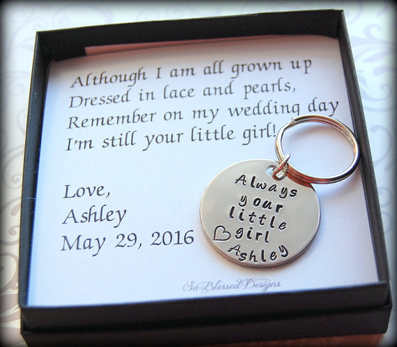 Always your little girl keychain with Although I am all grown up poem card