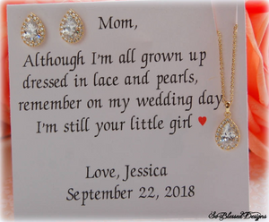 Mother of the bride gift set displaying gold earrings and necklace