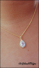 Gold teardrop necklace gift worn by Mother of the bride