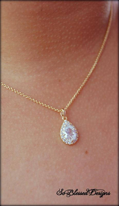 Gold teardrop necklace gift worn by Mother of the bride