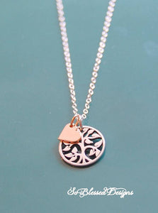 sterling silver and rose gold family tree necklace