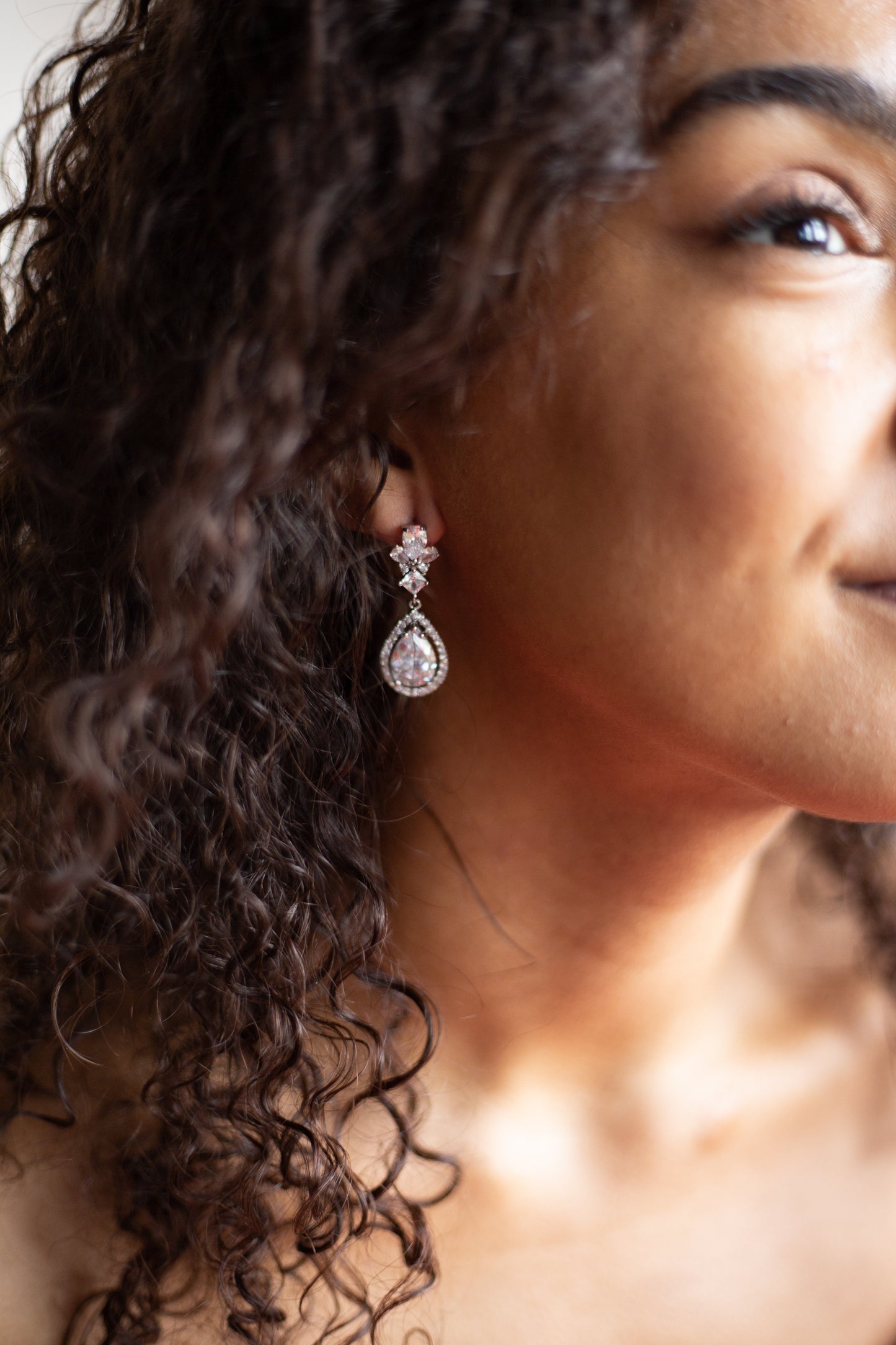 silver and crystal marquise bridal earrings
