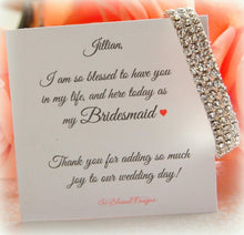 CZ silver bracelet with personalized thank you for being my bridesmaid card