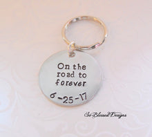 Custom date on the road to forever keychain