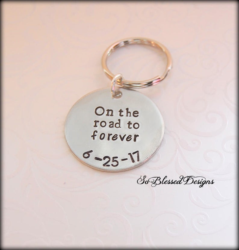 pewter on the road to forever key ring