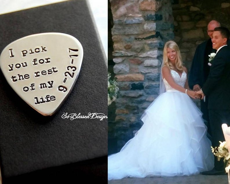 Bride and groom after giving each other wedding gifts