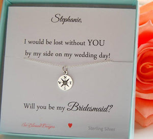 I would be lost without you on my wedding day card and necklace for bridesmaids