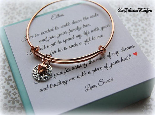 Rose Gold family tree bracelet for mother of the groom