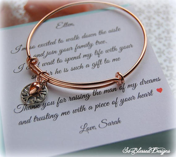 Mother of the groom bracelet with personalized jewelry card