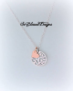 Mother of the groom necklace family tree pendant with tiny rose gold heart