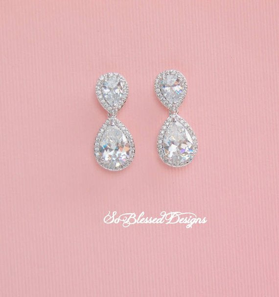 silver and cubic zirconia teardrop earrings