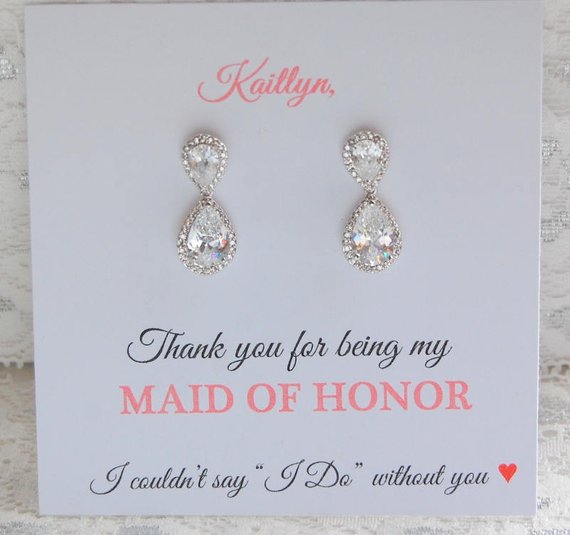 thank you for being my bridesmaid card and earrings set