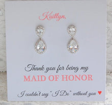 thank you for being my bridesmaid card and earrings set