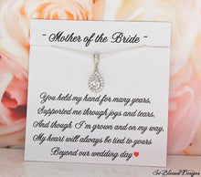 Teardrop CZ necklace on Mother of the Bride jewelry card from Bride 