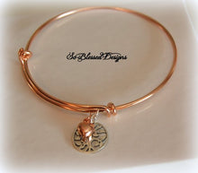 Rose gold bracelet with sterling silver family tree charm and tiny heart charm