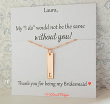 personalized bridesmaid card for bridal party with necklace