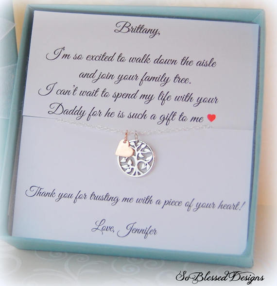 Necklace gift for step daughter from the bride on personalized jewelry card