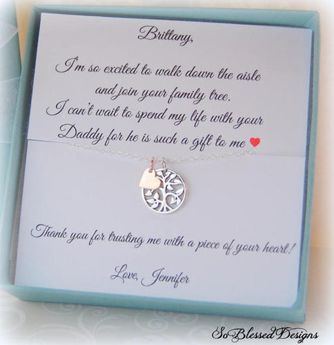 Necklace gift for step daughter from the bride on personalized jewelry card