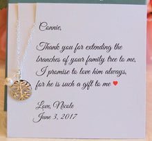 Family Tree Mother of the Groom Necklace on personalized mother of groom jewelry card