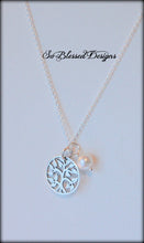 silver family tree necklace with pearl charm for mother of groom